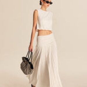 White Maxi Skirt Set- shoulder pad top
